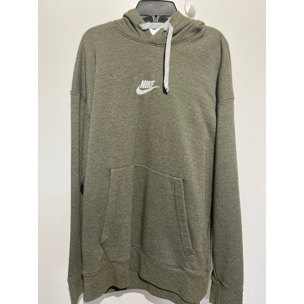 Nike Mens Sportswear Hoodie Olive‎ Green Heathered Pullover Logo Large